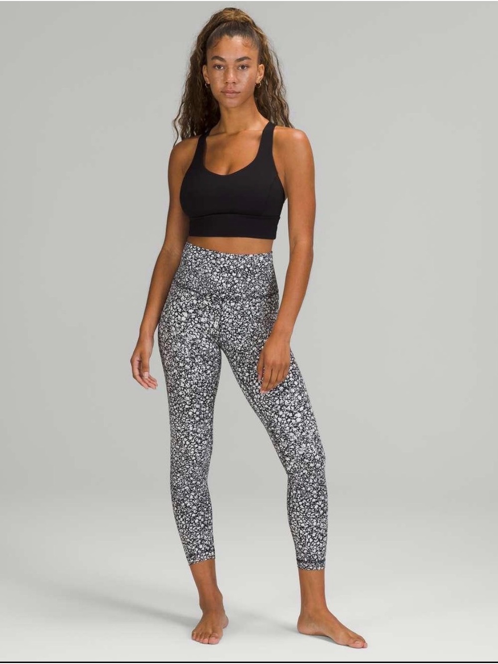 Lululemon floral print athletic leggings, black and white